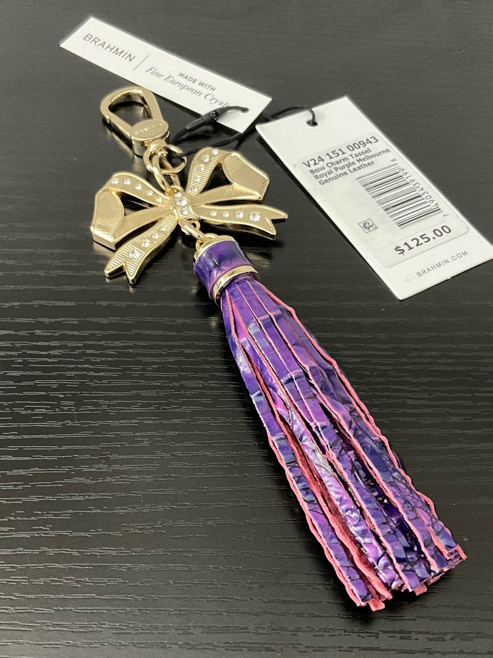 Brahmin Bow Charm Tassel ROYAL PURPLE W/Crystals CUTE GIFT